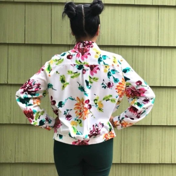 Susan graver floral bomber jacket white szXXS - Picture 4 of 9